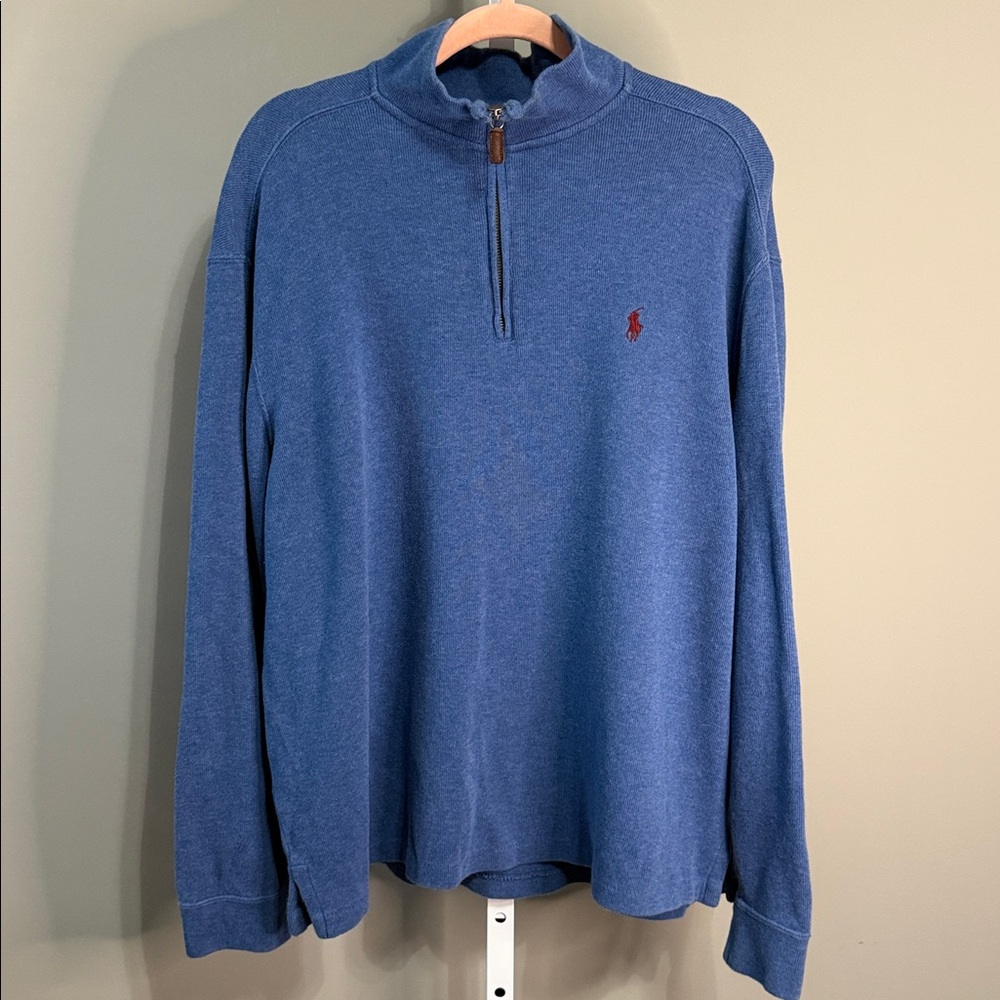 Polo Ralph Lauren Men's XL 100%‎ Cotton Quarter Zip Pullover Blue Classic Preppy